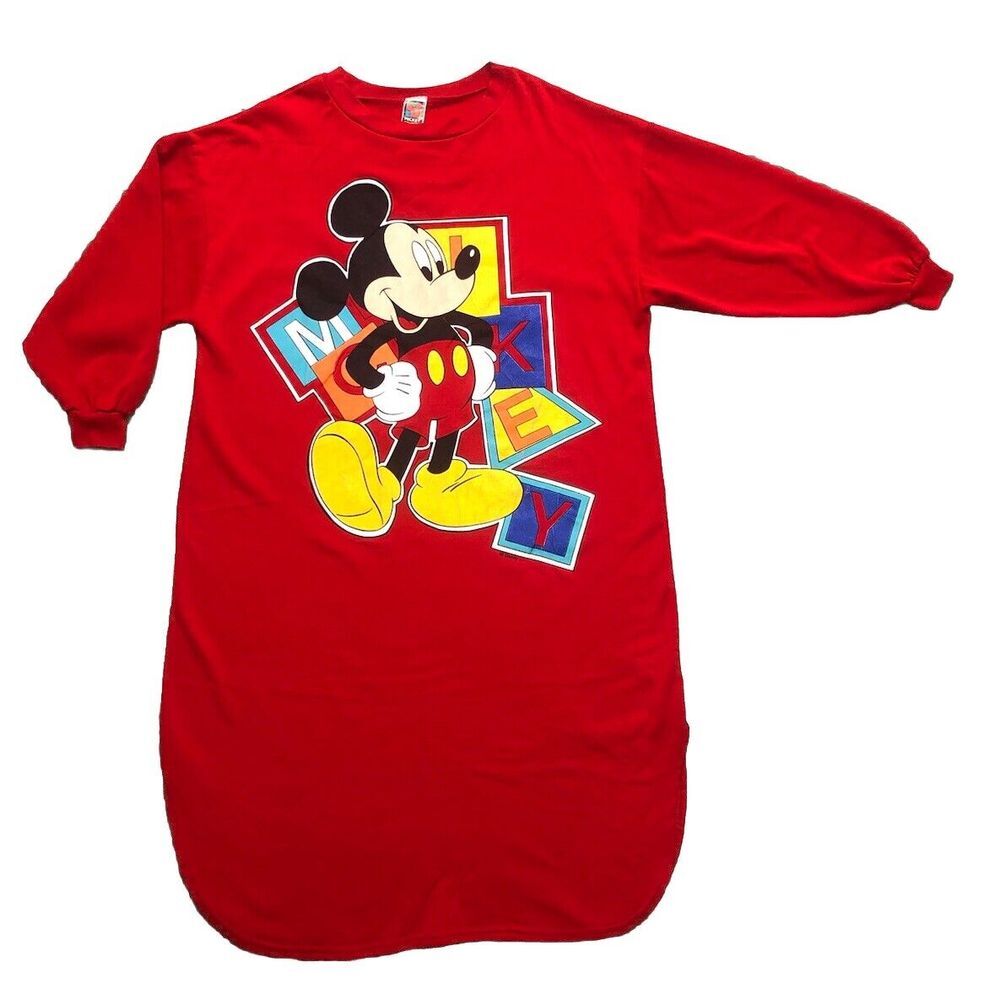 Vintage Disney Mickey Mouse Sweatshirt Dress USA Made Fleece Relaxed Midi Red L